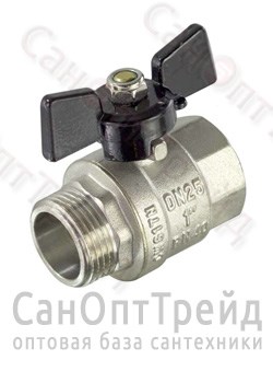 Кран шаровой усиленный никелированный бабочка 1/2" Н/В полнопроходной TiM 20124487