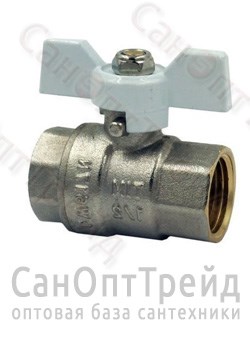 Кран шаровой усиленный никелированный бабочка белая 1/2" В/В полнопроходной TiM 20124820