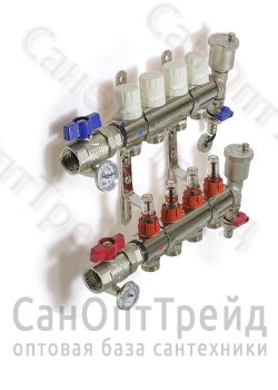 Коллекторная группа из латуни с расходомерами (полный комплект) 1", 8 x 3/4" КА008 TiM 20124717