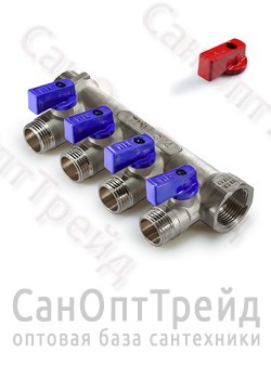 Коллектор с отсекающими кранами, под «конус» 3/4", 4 х 1/2" ТiМ 20124412