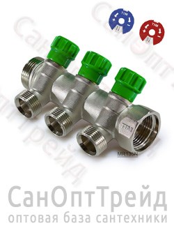 Коллектор с регулирующими вентилями, под «евроконус» 1", 3 х 3/4" TiM 20124431