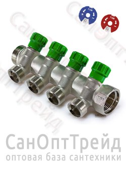 Коллектор с регулирующими вентилями, под «евроконус» 1", 4 х 3/4" TiM 20124432