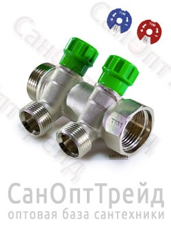 Коллектор с регулирующими вентилями, под «конус» 3/4", 2 х 1/2" TiM 20124425