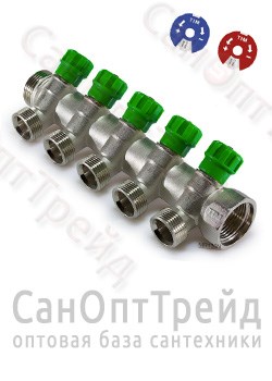 Коллектор с регулирующими вентилями, под «конус» 3/4", 5 х 1/2" TiM 20124428