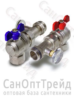 Кран шаровой угловой коллекторный с термометром 1" 319-4 TiM 20124598