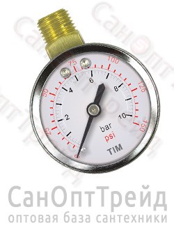 Манометр 1/4" вертикальный (радиальный) верхнее подключение 10 бар 50мм TiM 20125091