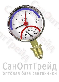 Термоманометр 1/2" вертикальный (радиальный) 4 бар T=120°C 80мм TiM 20125936