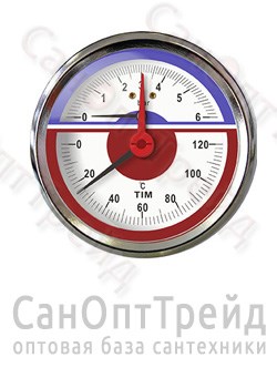 Термоманометр 1/2" горизонтальный (аксиальный) 16 бар T=120°C 80мм TiM 20125935