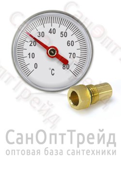 Термометр 1/4" с гильзой T=80°C 40мм TiM 20123886