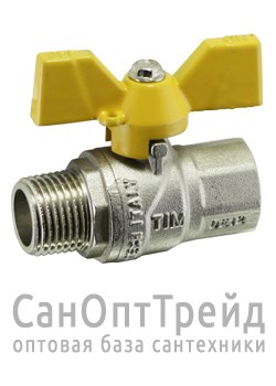 Кран шаровой ГАЗ усиленный никелированный бабочка 1/2" ВР/НР полнопроходной TiM 20124557